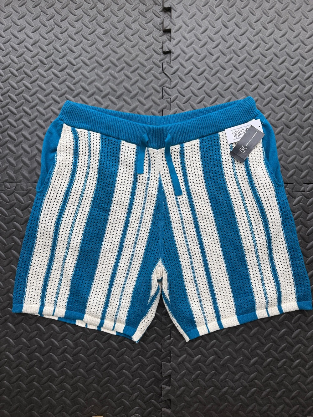 INC International Concepts Blue and White Striped Knit Drawstring Shorts size L